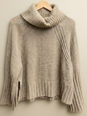 HYFVE Cozy Cowl Neck Boxy Sweater - Tan/Oatmeal - Size Small